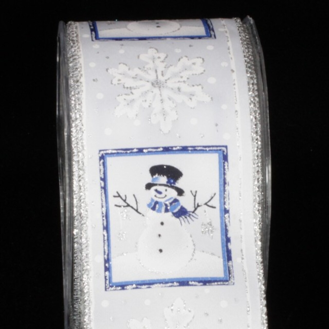 The Ribbon People White and Navy Blue Snowman Wired Craft Ribbon 2.5" x 40 Yards